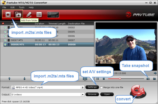 Select output format for converting MTS/M2TS to MP4.