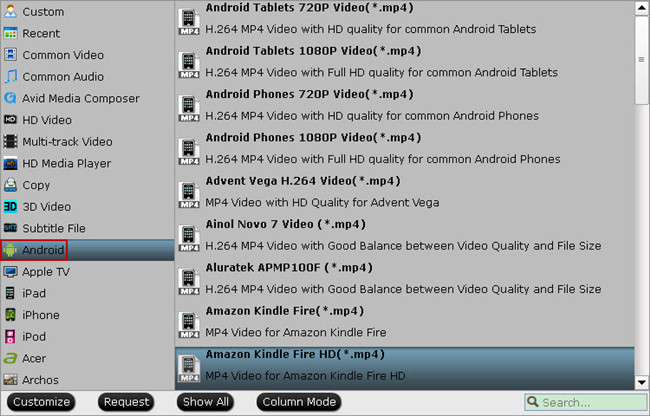 android tablet video format