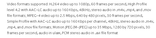 iphone 5s 5c supported video formats