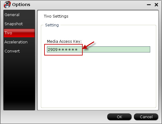 enter media access key for tivo recordings