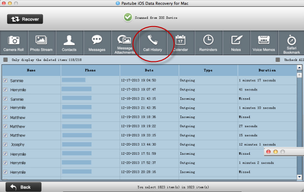 recover call history from iphone mac