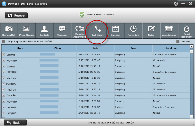 recover call history from iphone