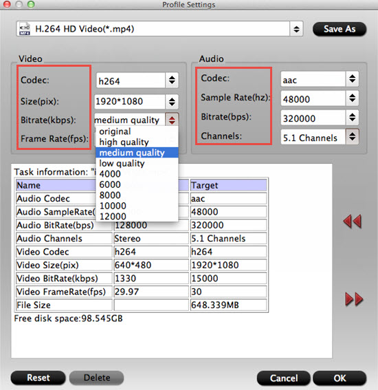 Adjust output profile parameters