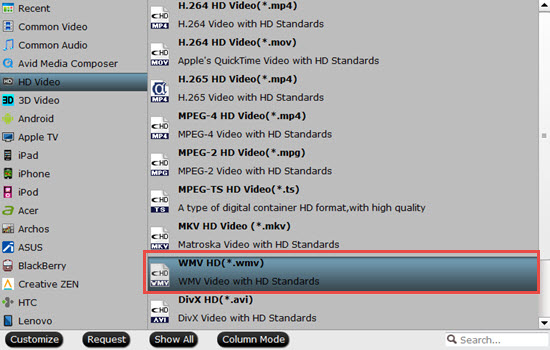 Output WMV HD format