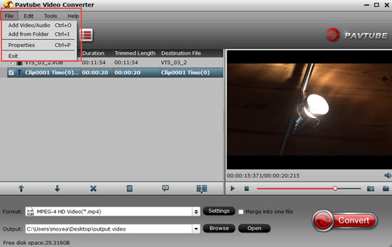 Load MOV video files into the application