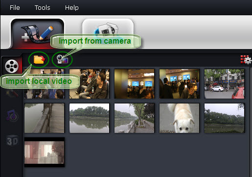 Import source video from local video or source camera